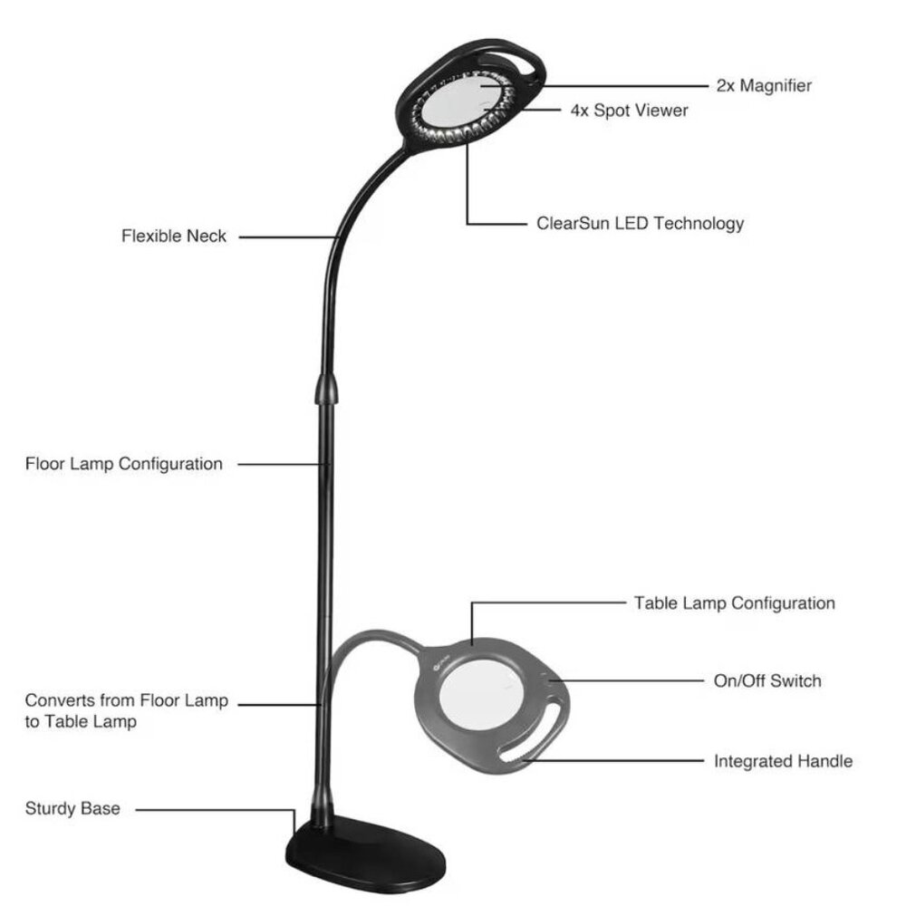 OttLite 2-in-1 LED Magnifier Floor and Table Light
